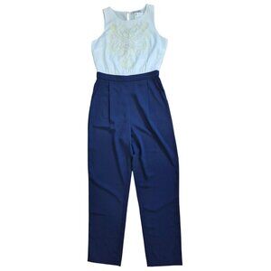 Jealous Tomato White Navy Embroidered Sleeveless Elegant Jumpsuit M, NWT